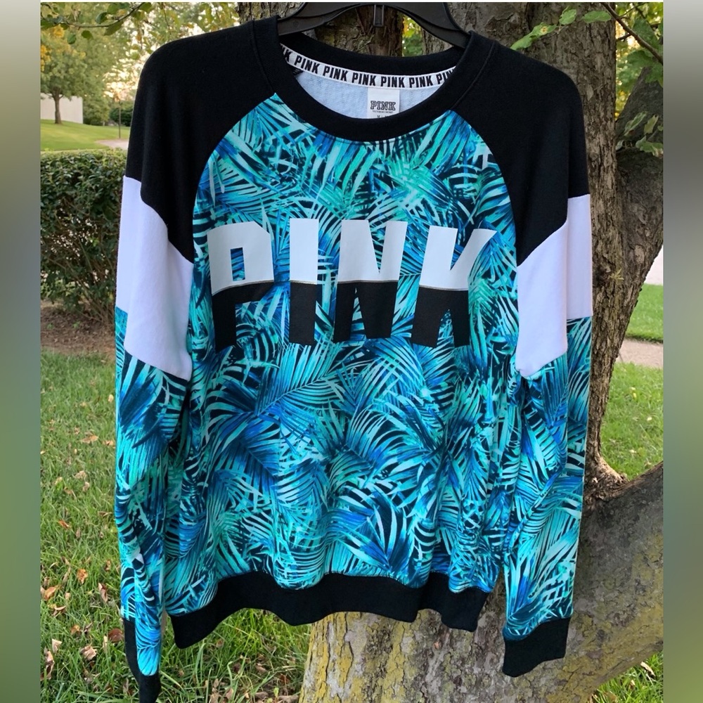 RARE Victoria's Secret PINK Tropical colorblock Sweatshirt Very Colorful !